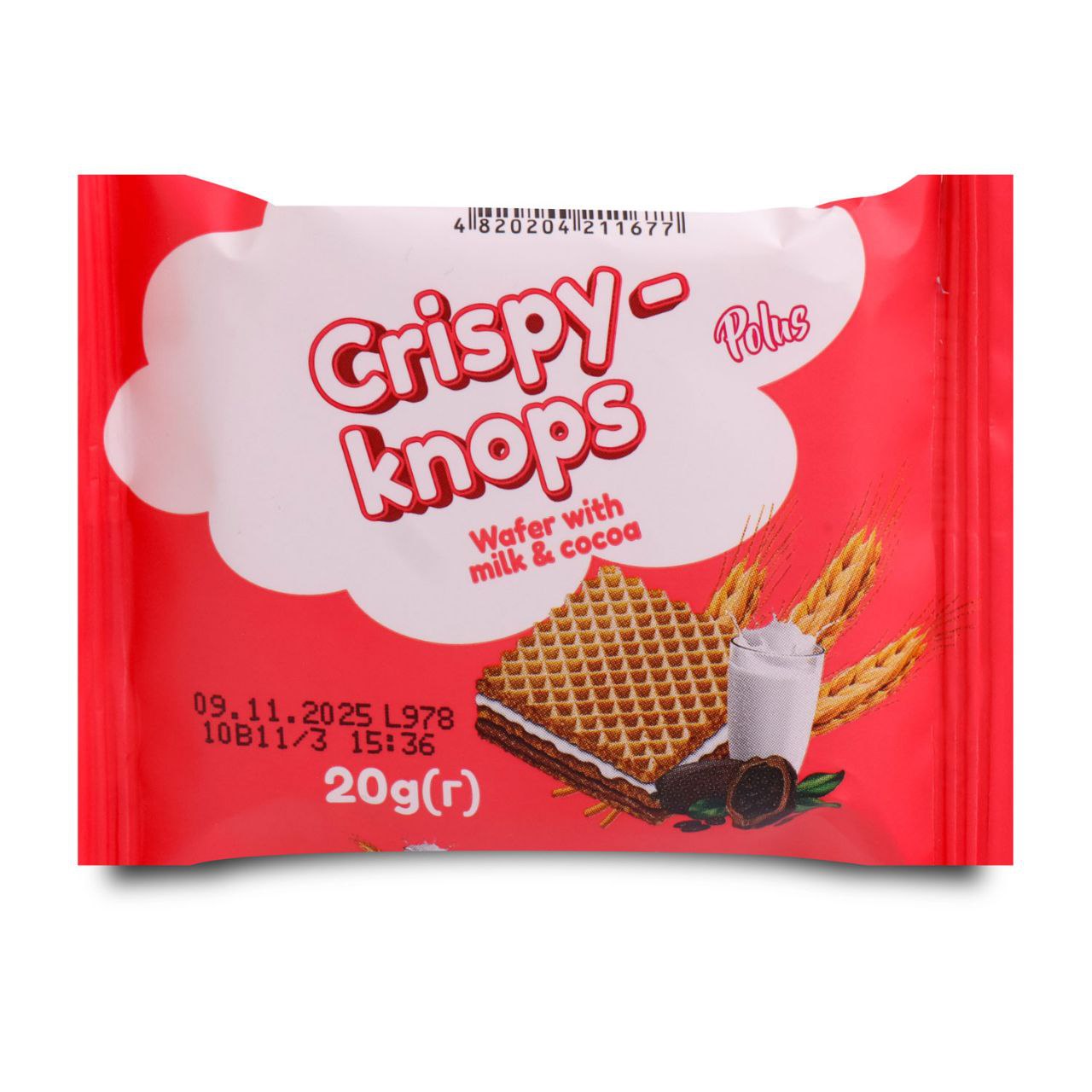 Вафлі POLUS Crispy-Knops з молочною та какао начинками 20г